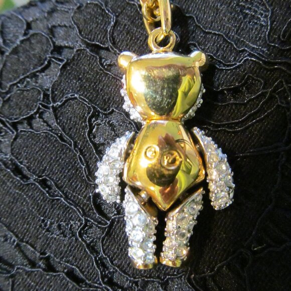SWAROVSKI Swan Signed Jointed Crystal Teddy Bear Pendant Necklace Retired - Picture 12 of 16